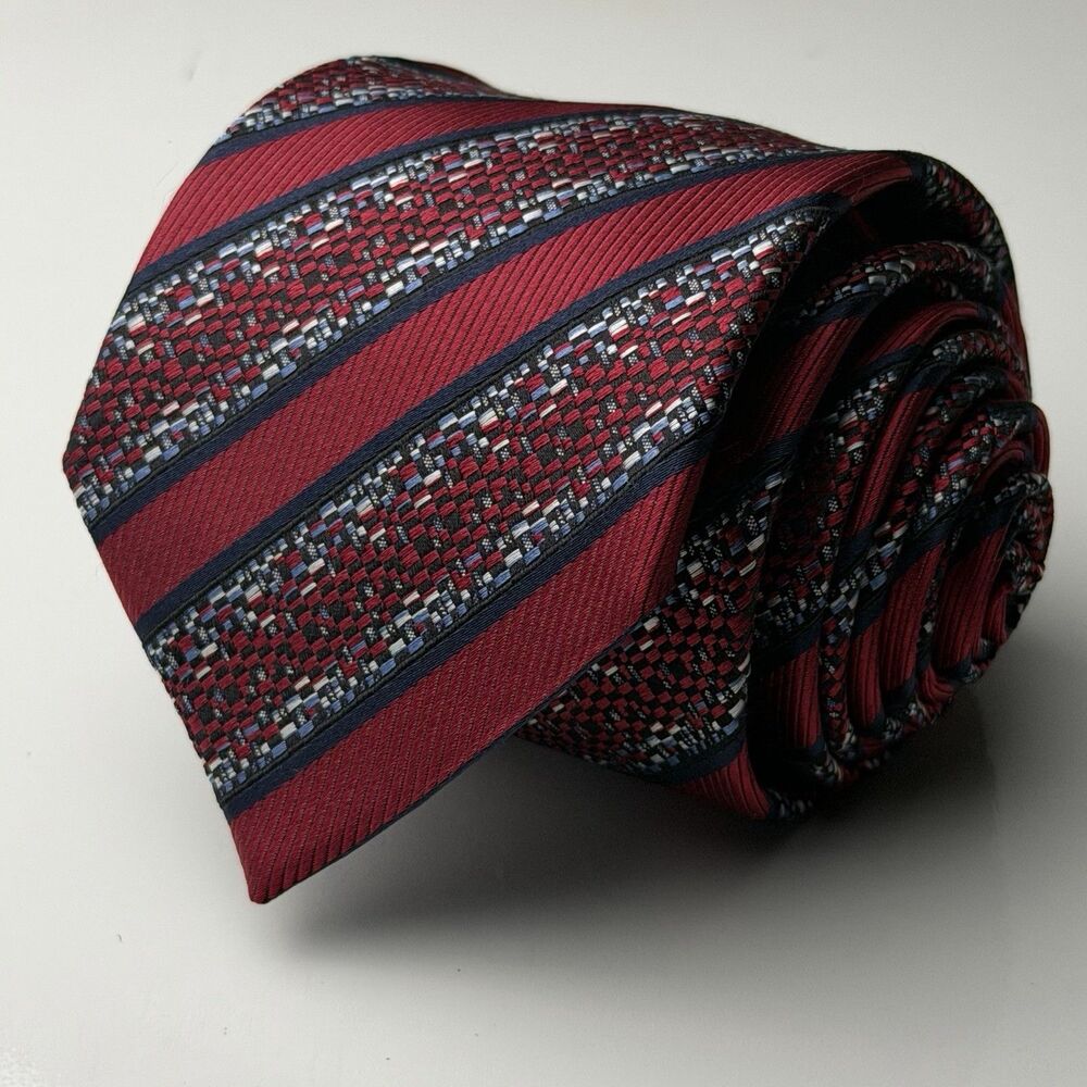 Ermenegildo Zegna Tie Red Silk Striped Repp Necktie Made In Italy Luxury